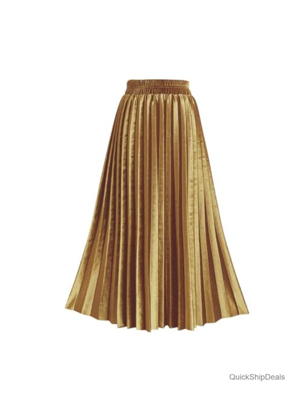 Womens Velvet Pleated Midi Skirt High Elastic Waist A-Line Fall Winter